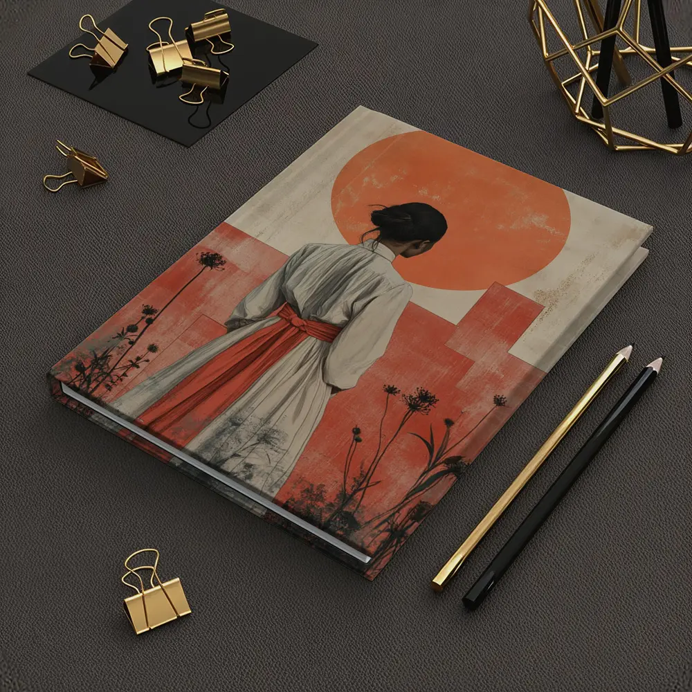 Japanese Woman Red Sun Minimal Art – Notebooks