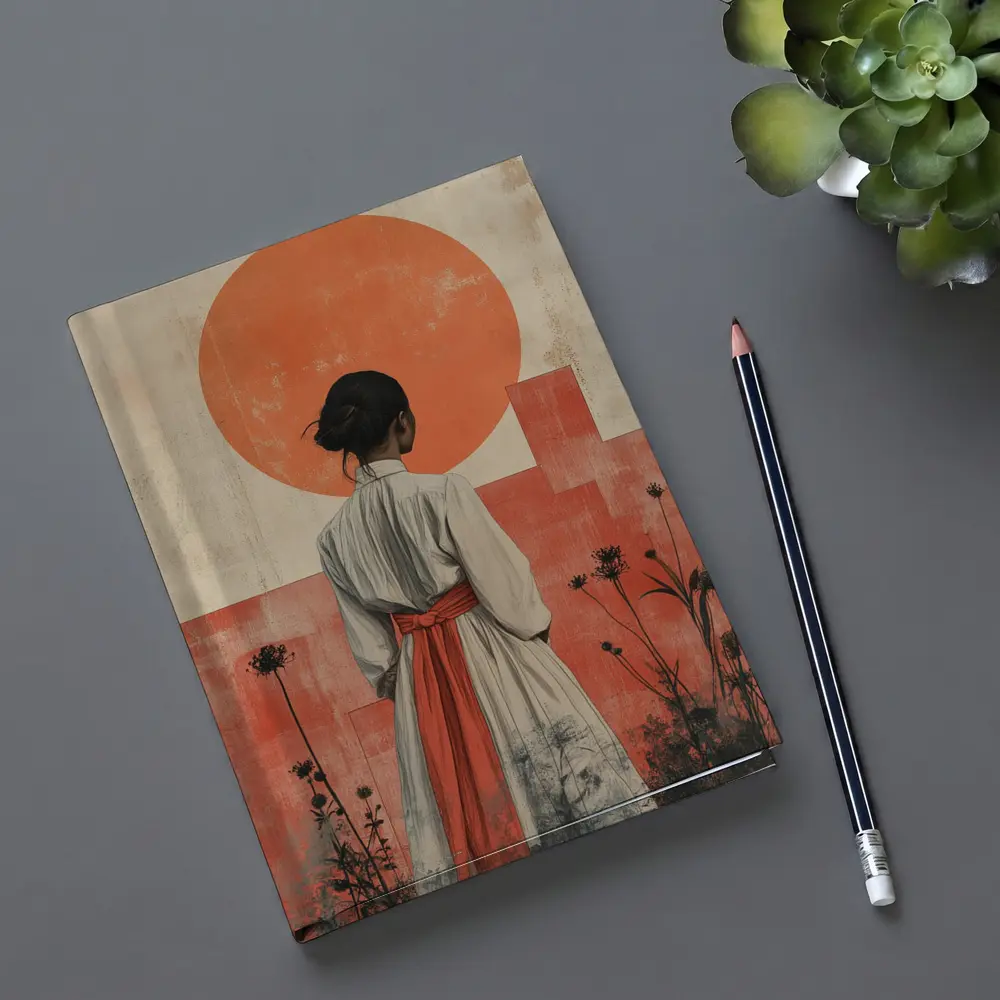 Japanese Woman Red Sun Minimal Art – Notebooks