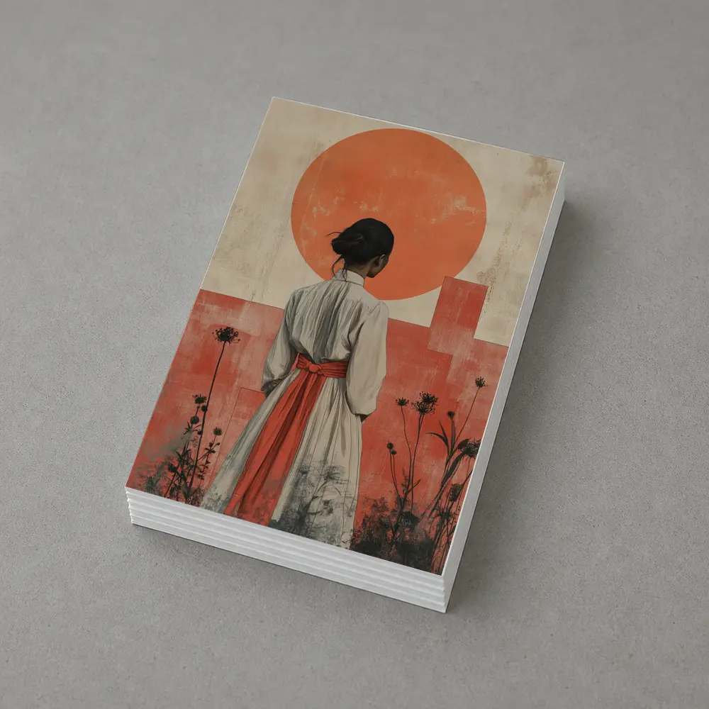 Japanese Woman Red Sun Minimal Art – Postcards
