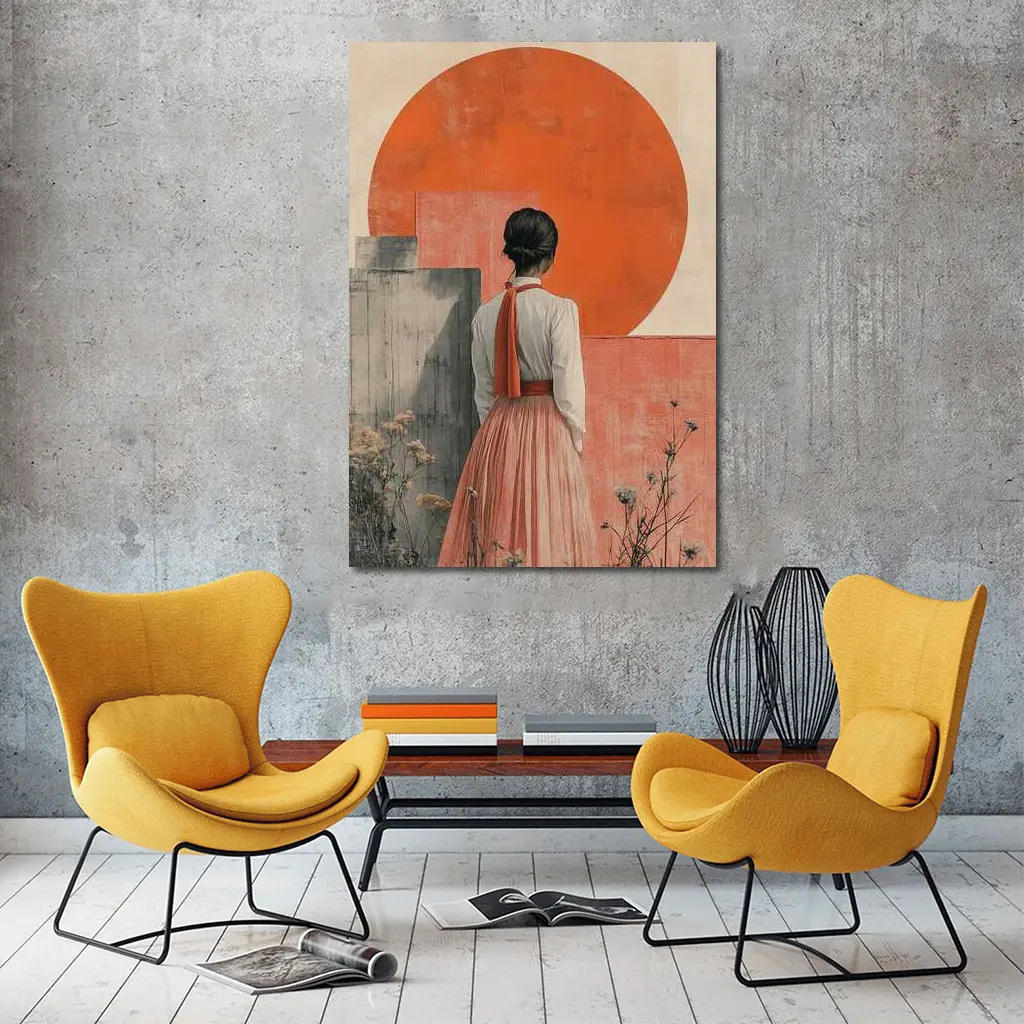 Woman in Orange Sun Japanese Minimal Art – Wall Art