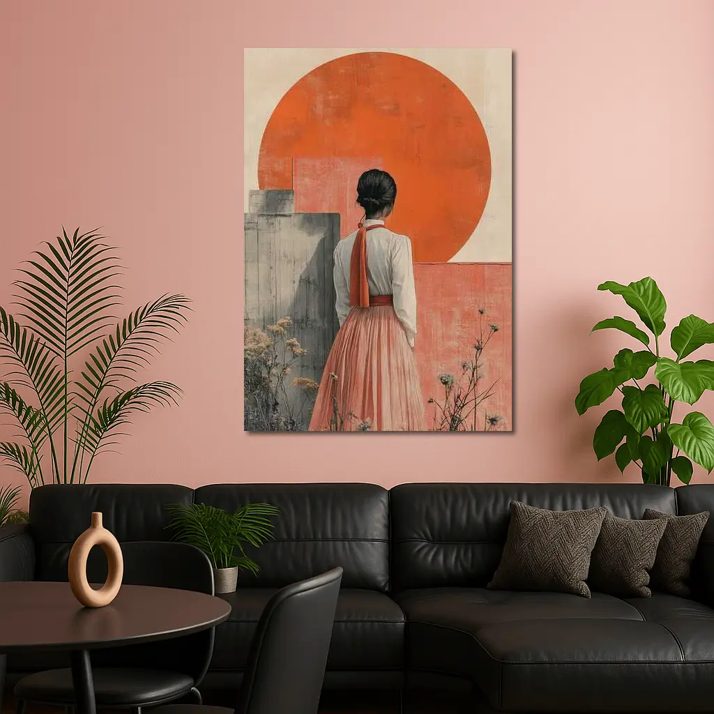 Woman in Orange Sun Japanese Minimal Art – Wall Art
