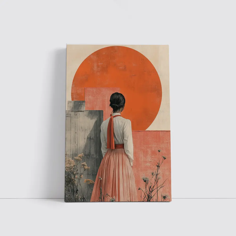 Woman in Orange Sun Japanese Minimal Art – Wall Art