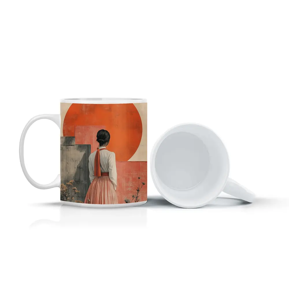 Woman in Orange Sun Japanese Minimal Art – Mugs