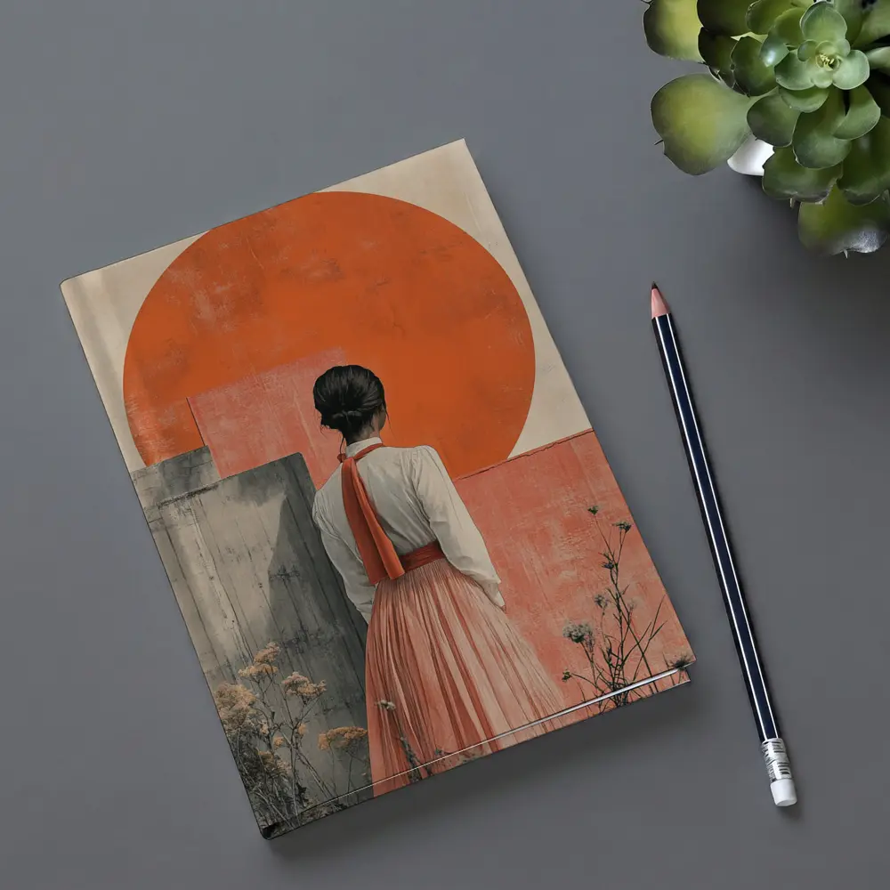 Woman in Orange Sun Japanese Minimal Art – Notebooks