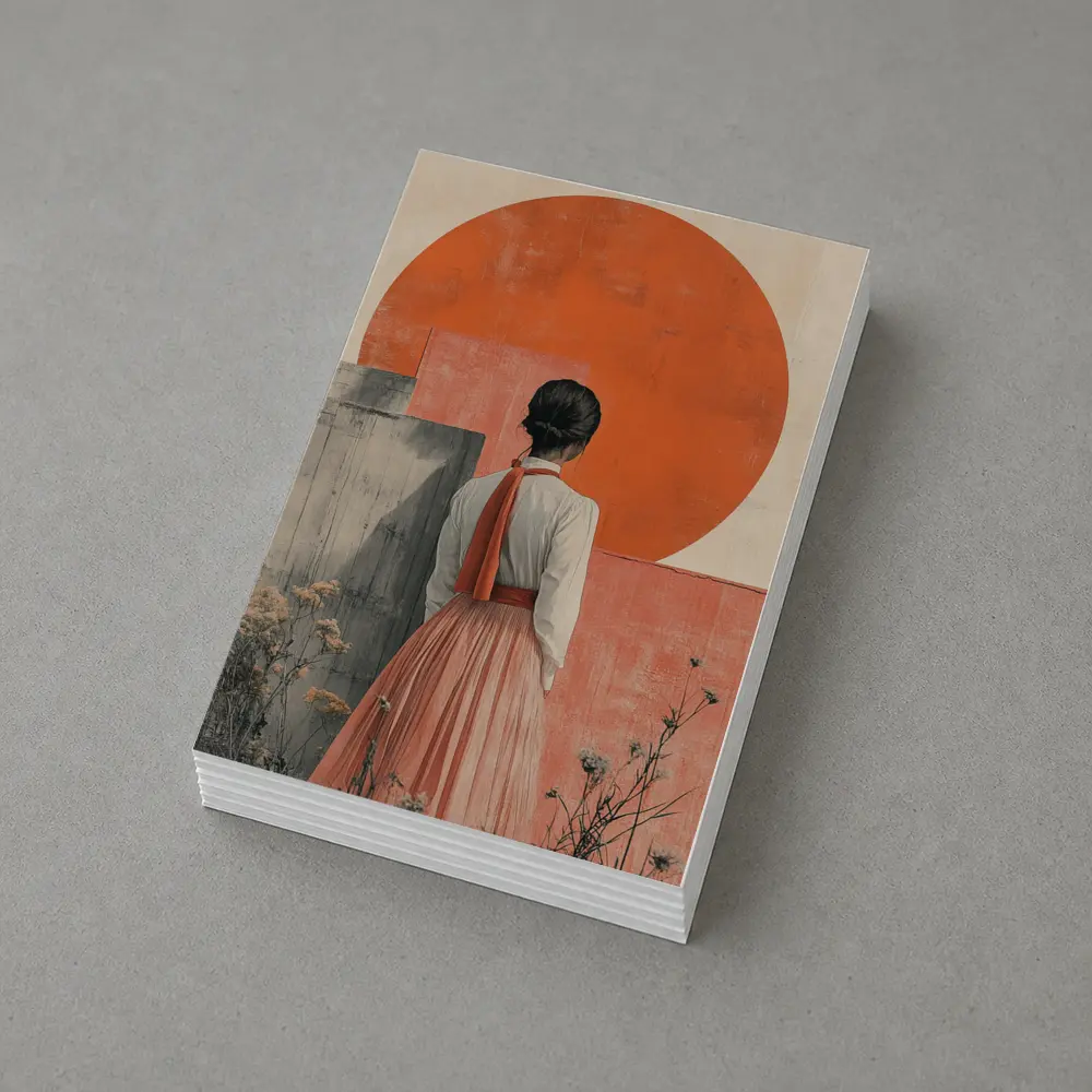Woman in Orange Sun Japanese Minimal Art – Postcards