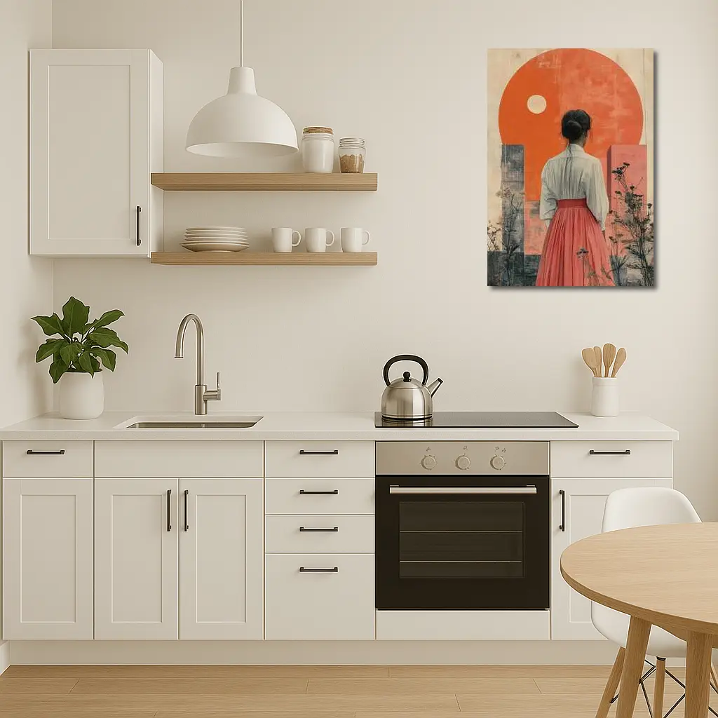 Woman Red Skirt Orange Sun Abstract Art – Wall Art