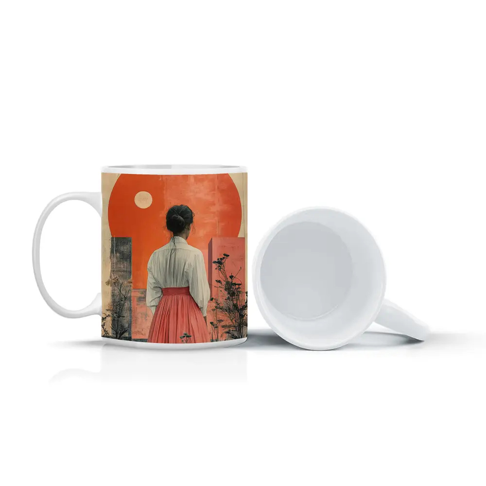 Woman Red Skirt Orange Sun Abstract Art – Mugs