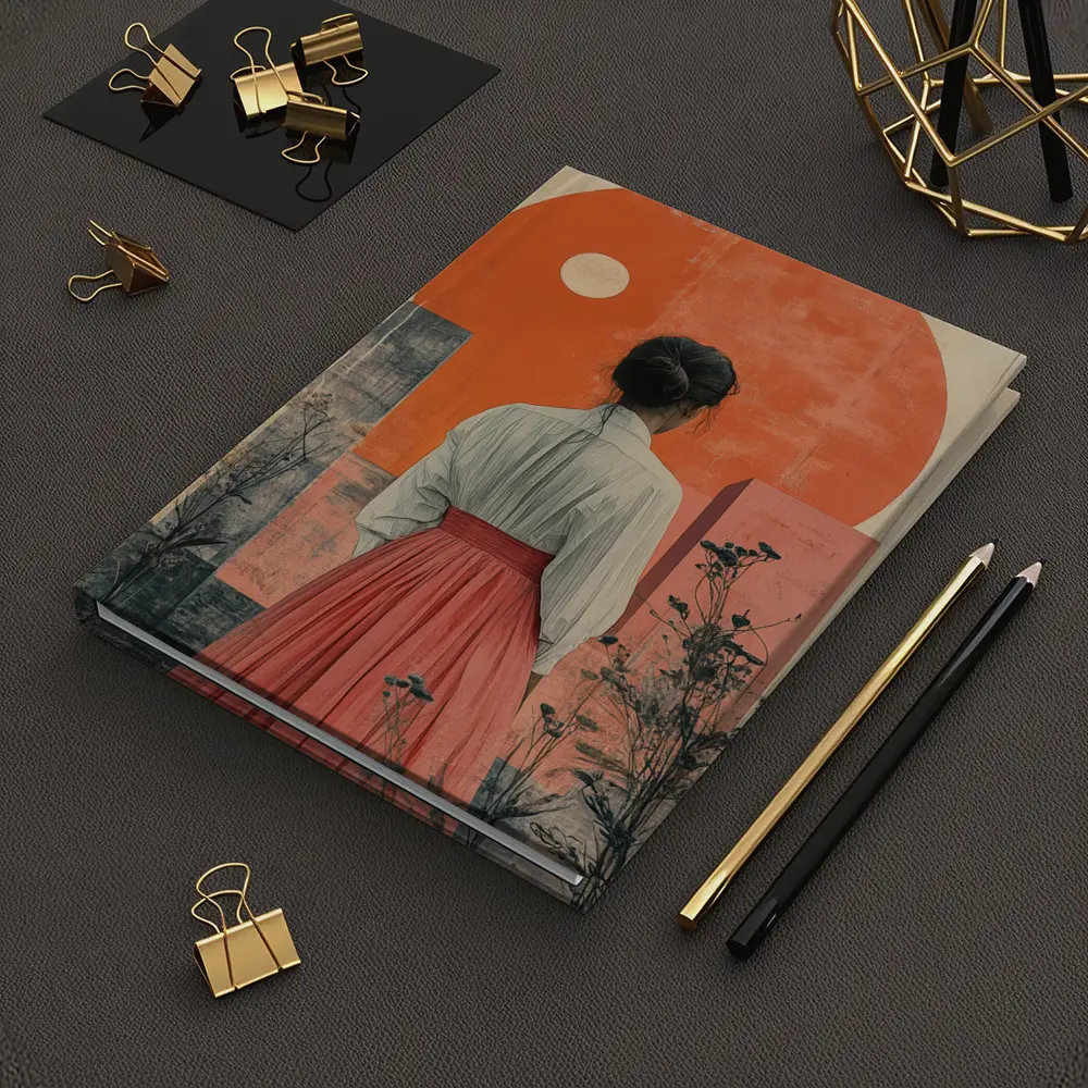 Woman Red Skirt Orange Sun Abstract Art – Notebooks