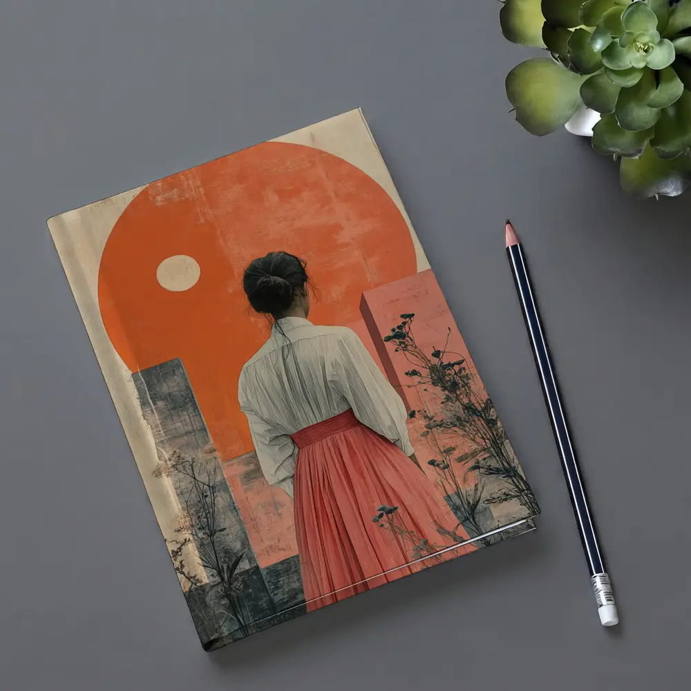 Woman Red Skirt Orange Sun Abstract Art – Notebooks