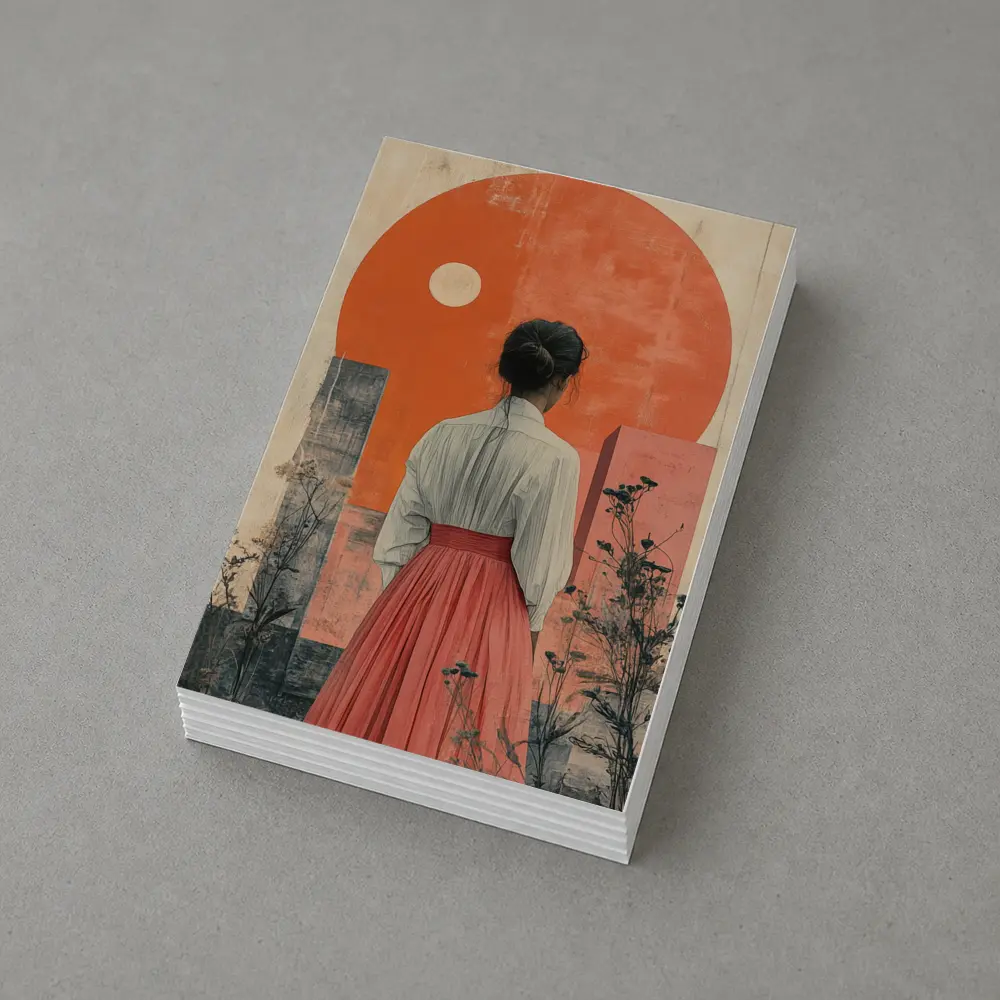 Woman Red Skirt Orange Sun Abstract Art – Postcards