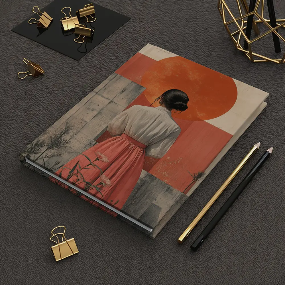 Woman in Pink Skirt Red Sun Collage – Notebooks