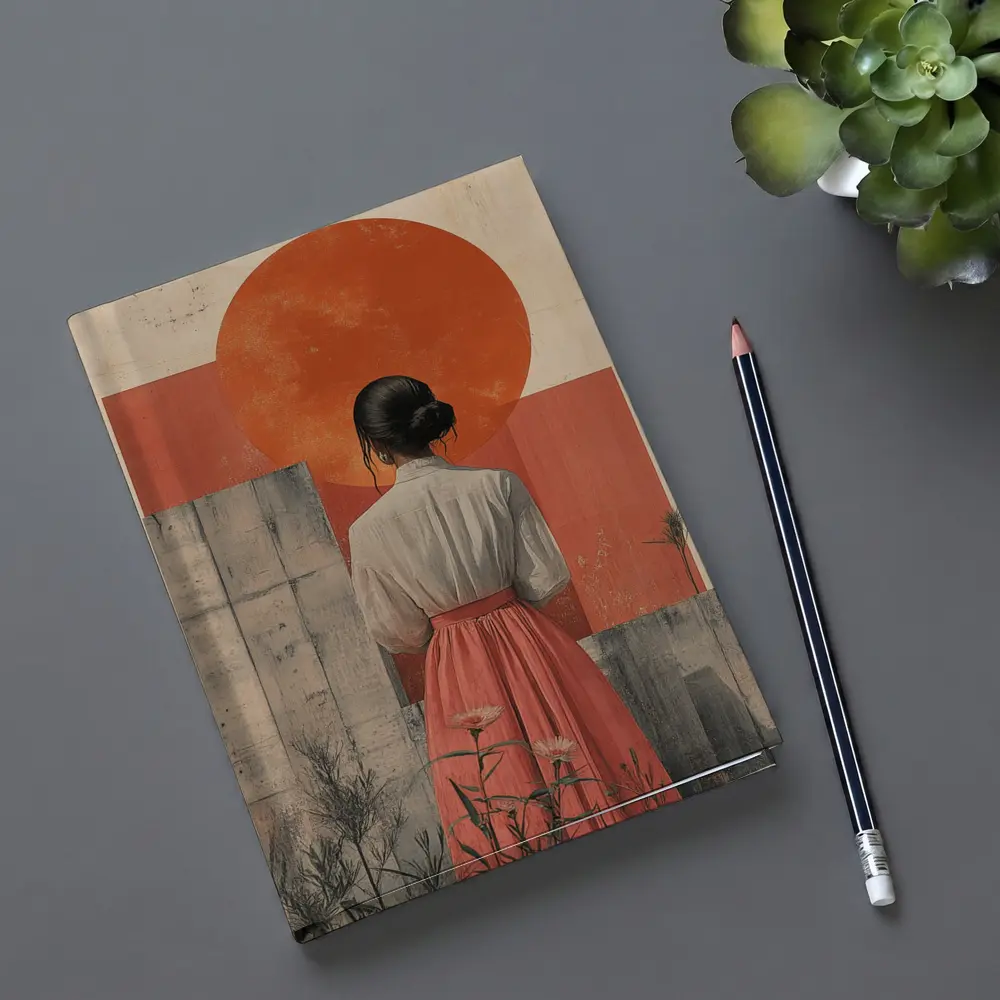 Woman in Pink Skirt Red Sun Collage – Notebooks