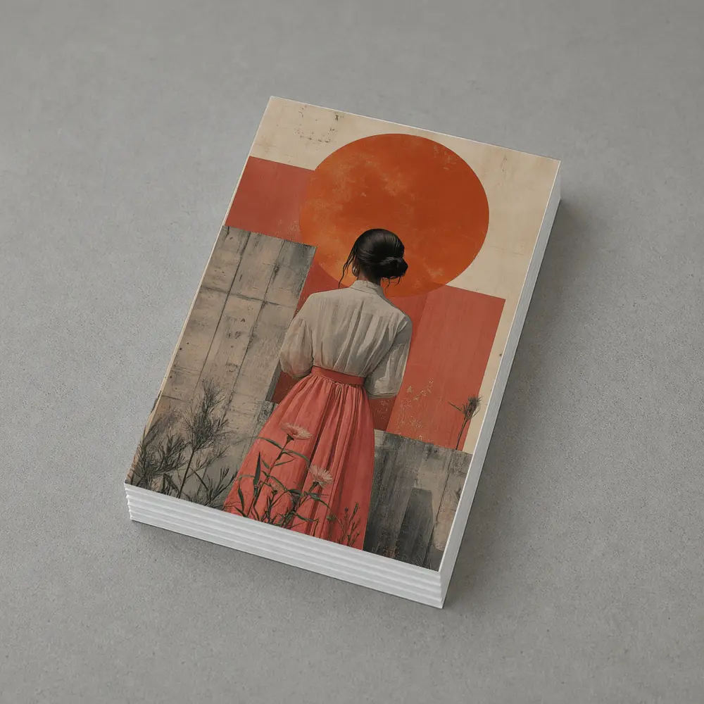Woman in Pink Skirt Red Sun Collage – Postcards
