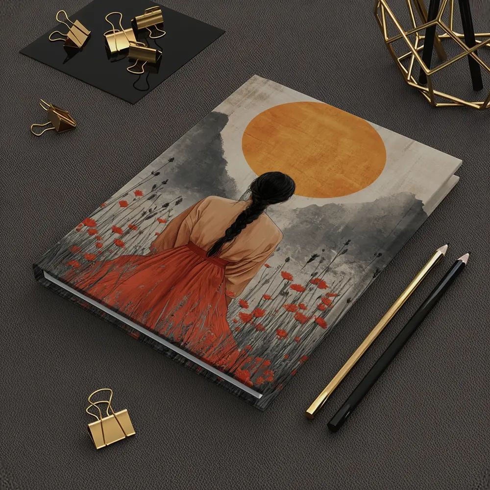 Woman in Poppy Field Orange Sun – Notebooks