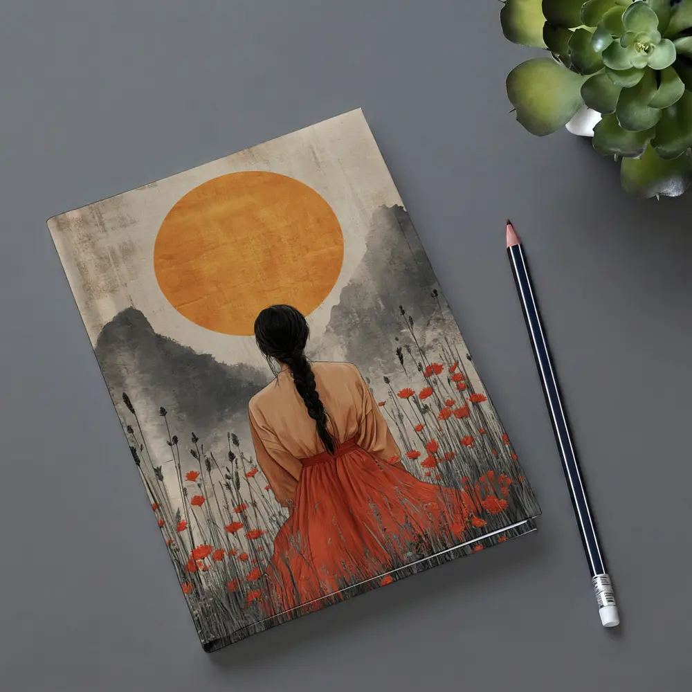 Woman in Poppy Field Orange Sun – Notebooks