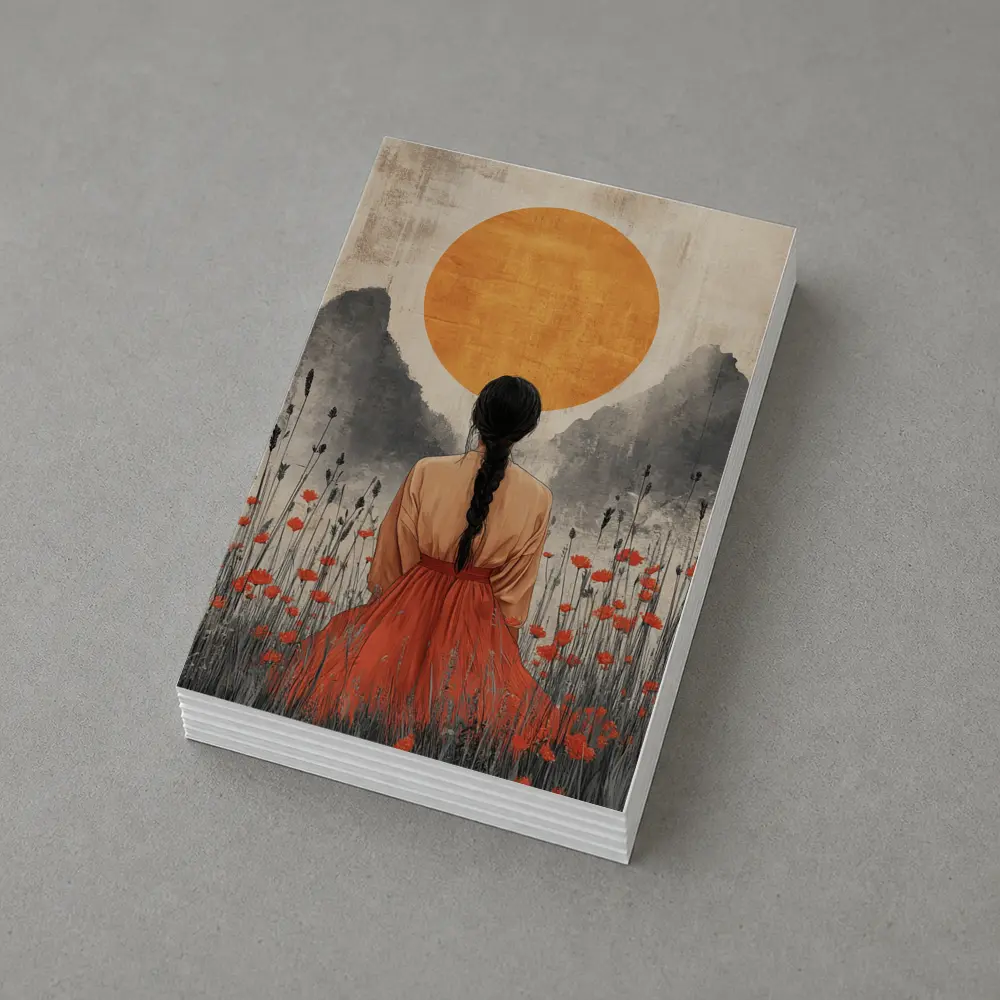 Woman in Poppy Field Orange Sun – Postcards