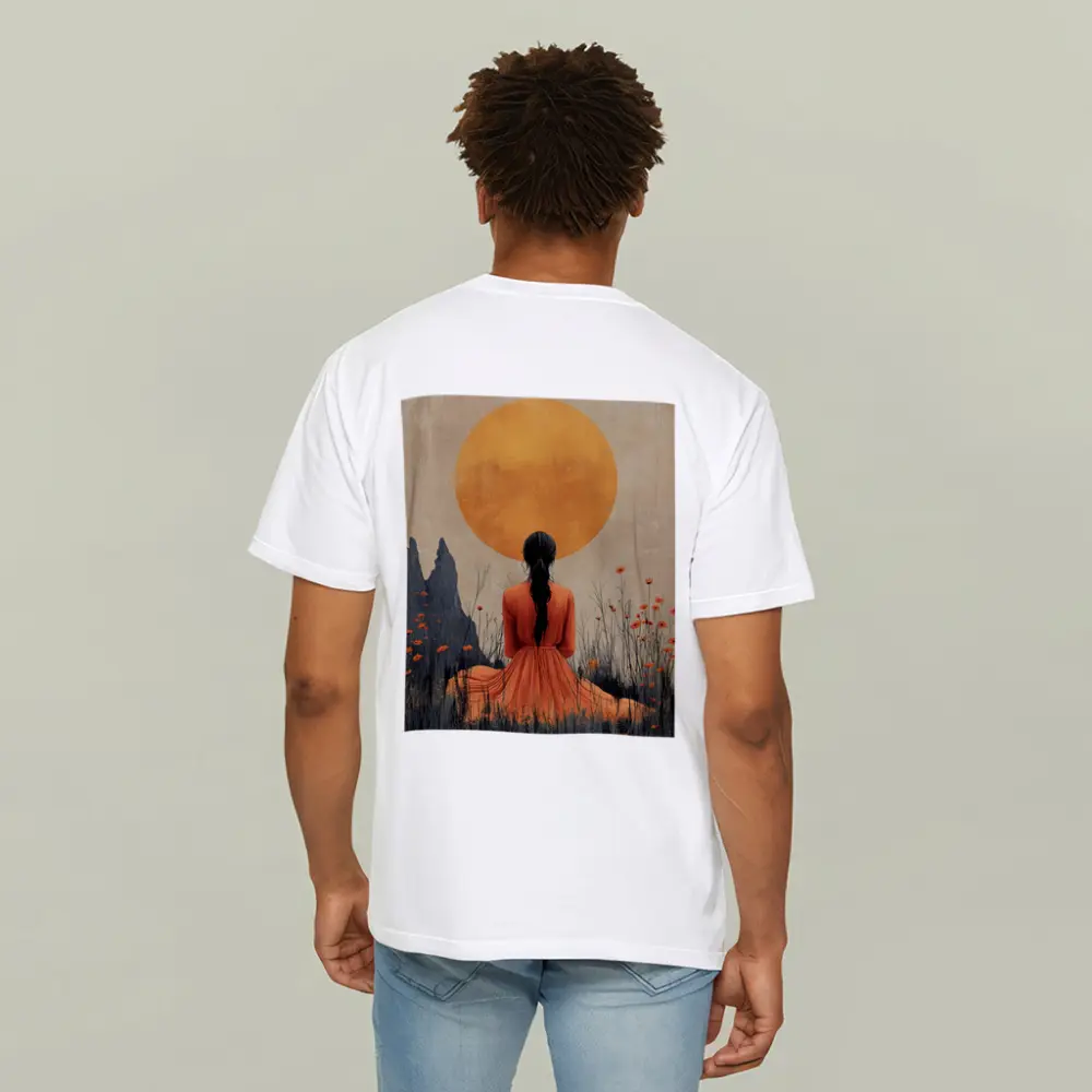 Woman in Orange Dress Golden Sun Field – T-Shirts