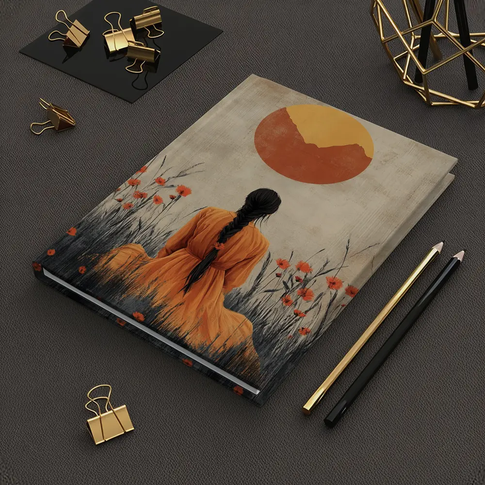 Woman in Orange Dress Poppy Field Sun – Notebooks