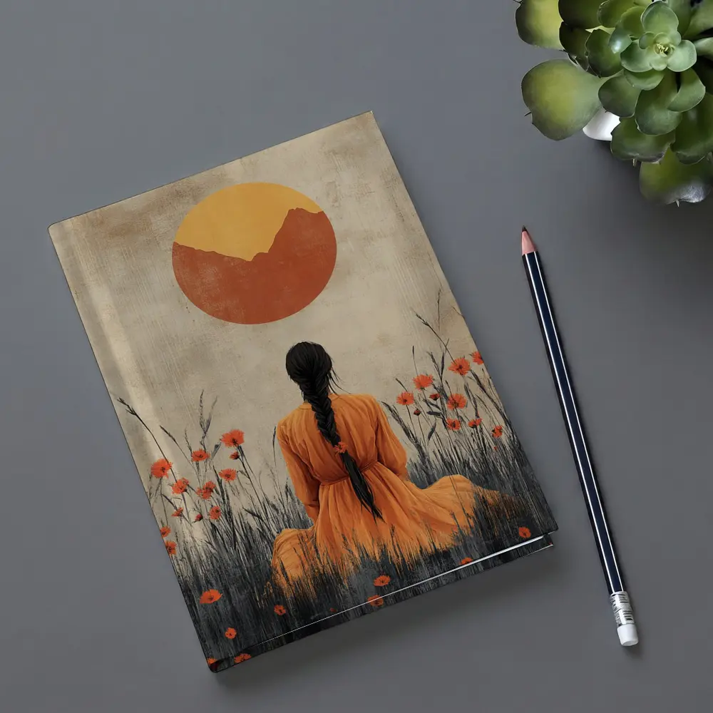 Woman in Orange Dress Poppy Field Sun – Notebooks