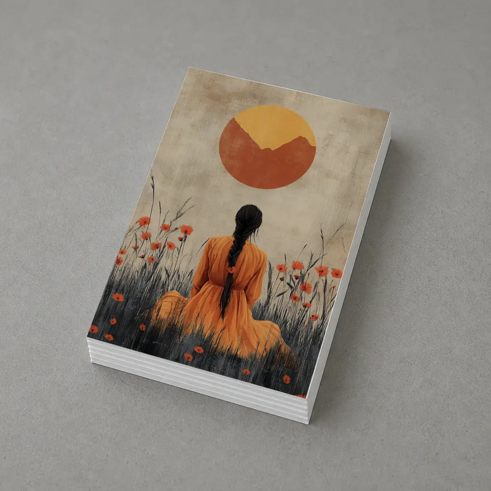 Woman in Orange Dress Poppy Field Sun – Postcards