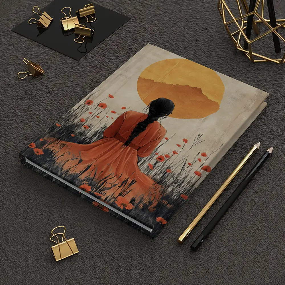 Woman Braided Hair Poppy Field Golden Sun – Notebooks