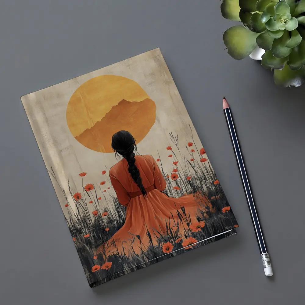 Woman Braided Hair Poppy Field Golden Sun – Notebooks