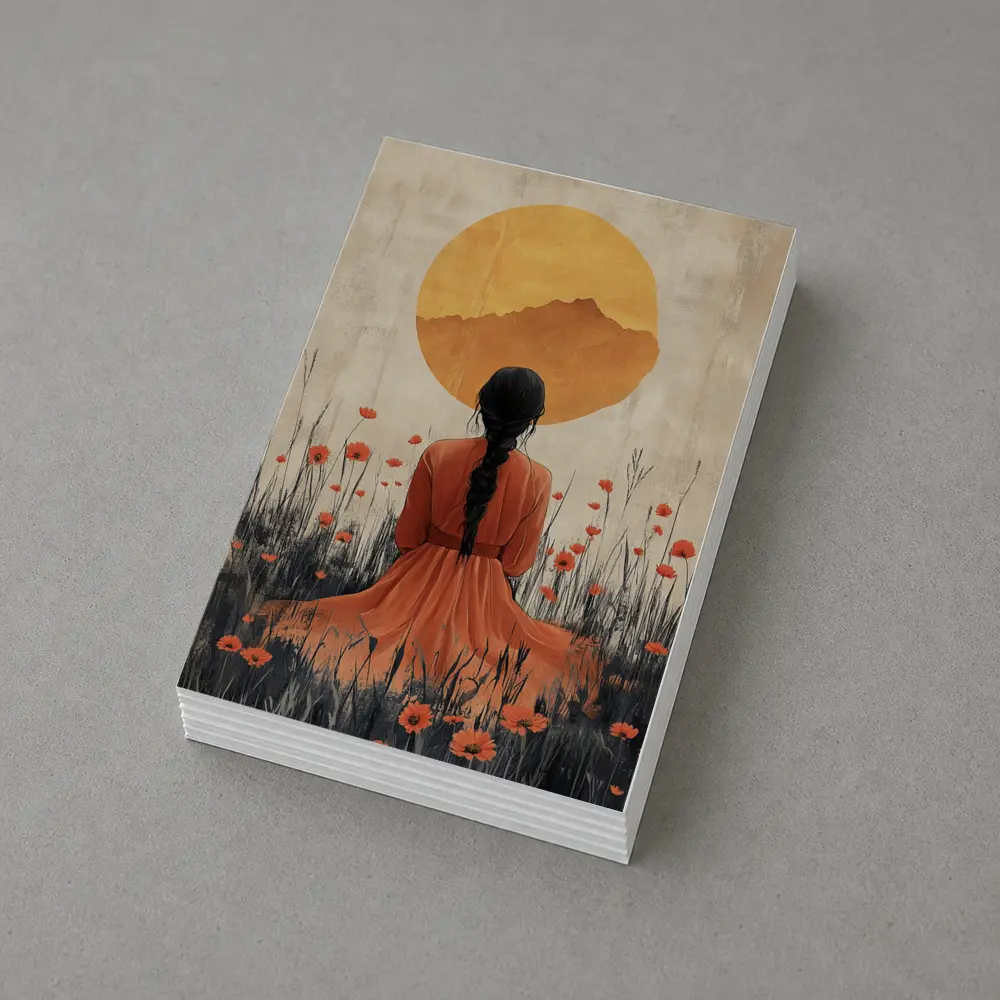 Woman Braided Hair Poppy Field Golden Sun – Postcards