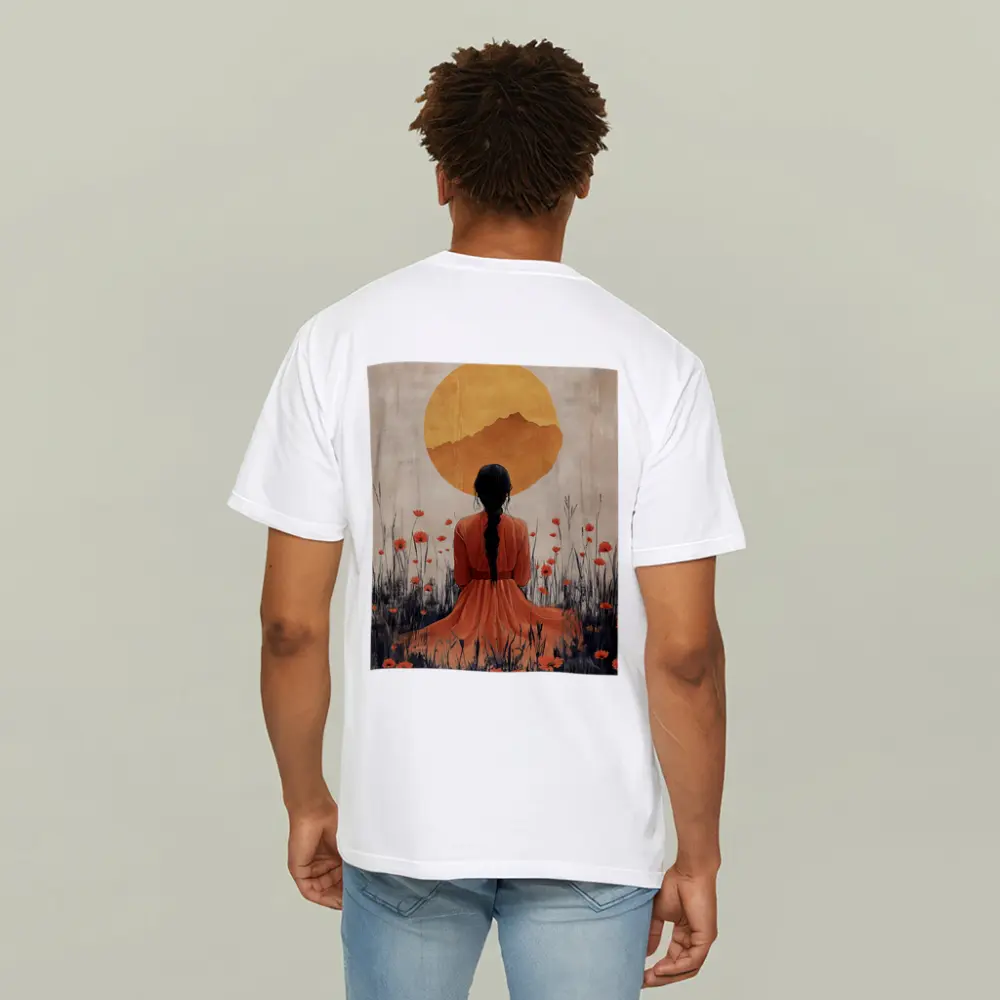 Woman Braided Hair Poppy Field Golden Sun – T-Shirts
