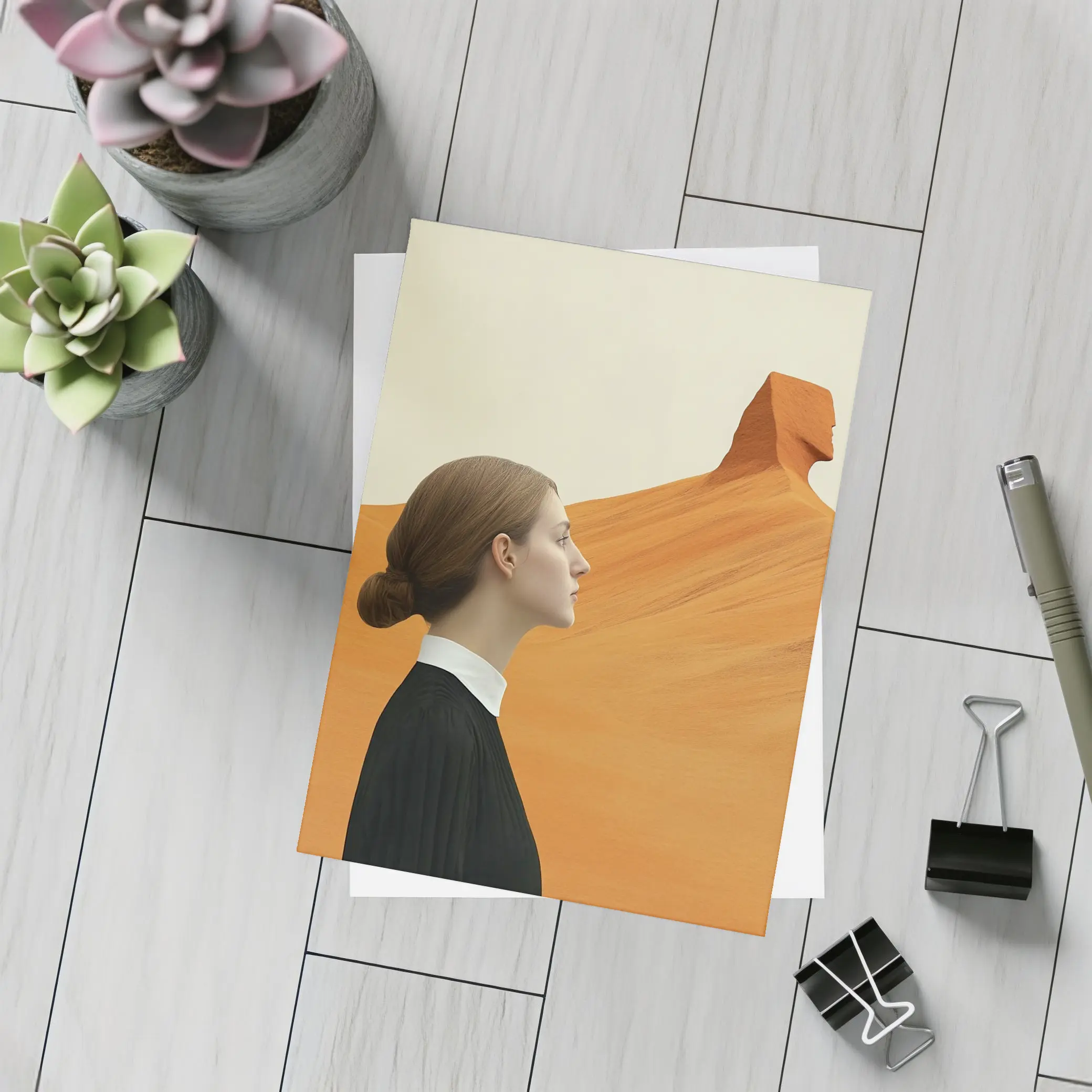 Woman Profile Desert Sphinx Surreal Art – Postcards