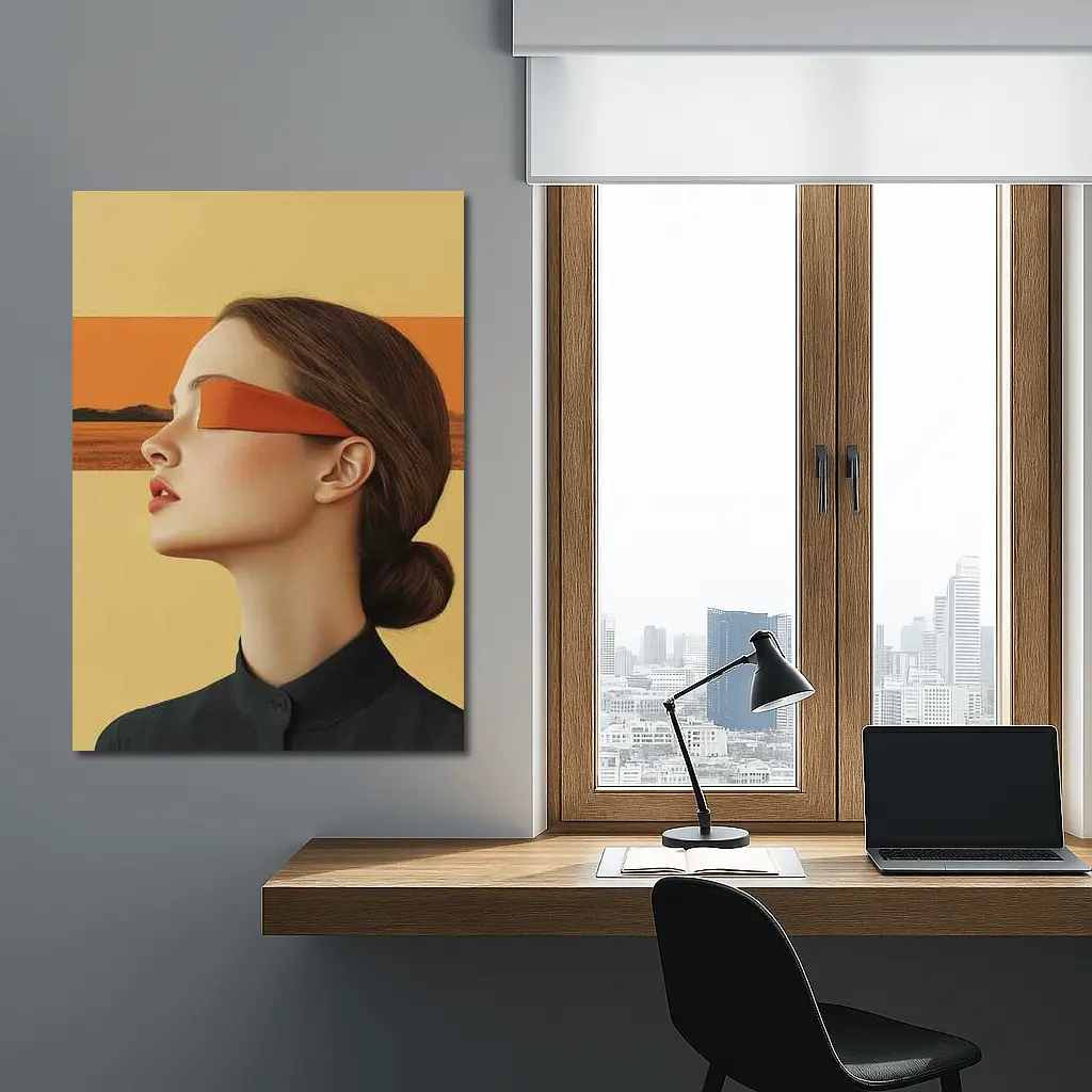Woman Profile Orange Band Desert Landscape – Wall Art