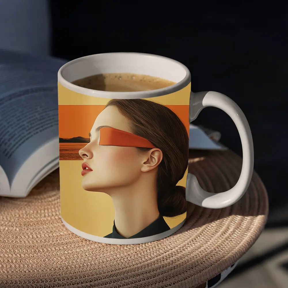 Woman Profile Orange Band Desert Landscape – Mugs
