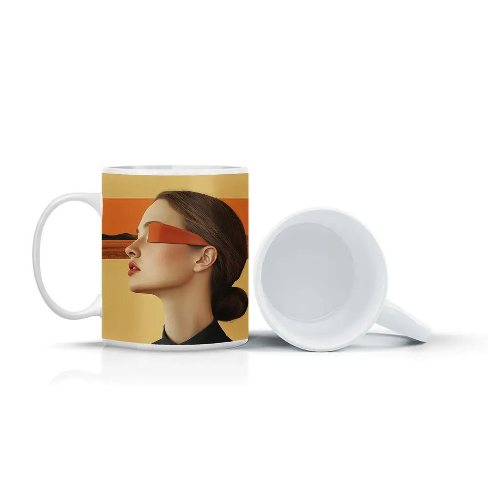 Woman Profile Orange Band Desert Landscape – Mugs