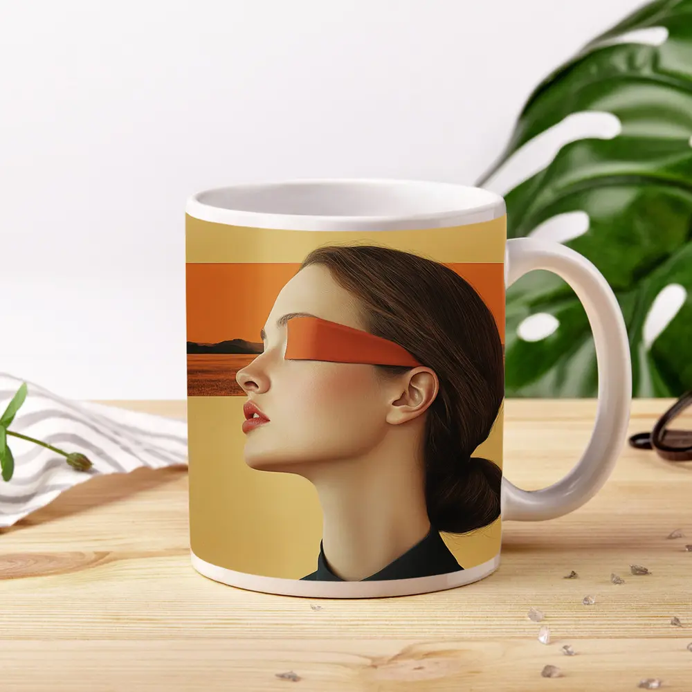 Woman Profile Orange Band Desert Landscape – Mugs