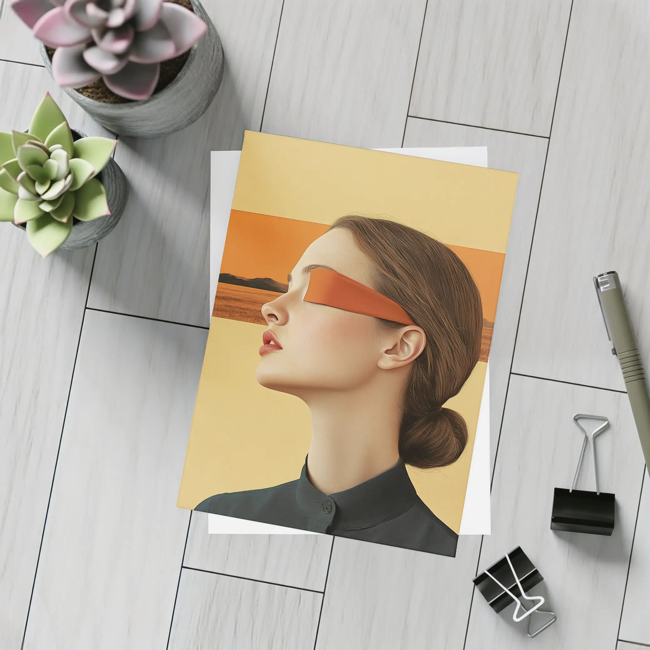 Woman Profile Orange Band Desert Landscape – Postcards