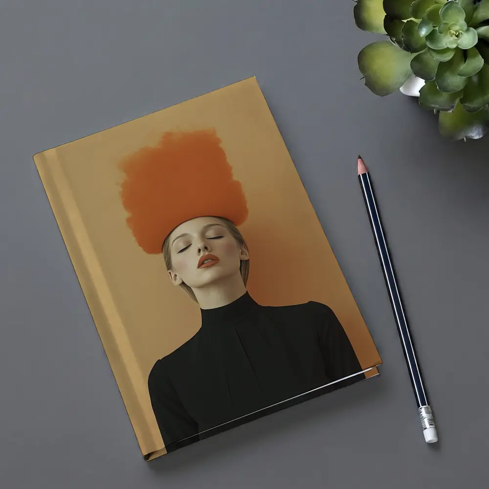 Woman Orange Smoke Cloud Beige Background – Notebooks