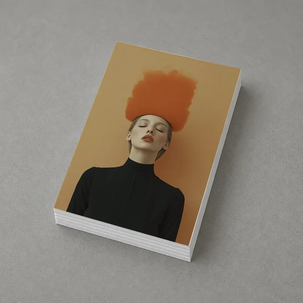 Woman Orange Smoke Cloud Beige Background – Postcards