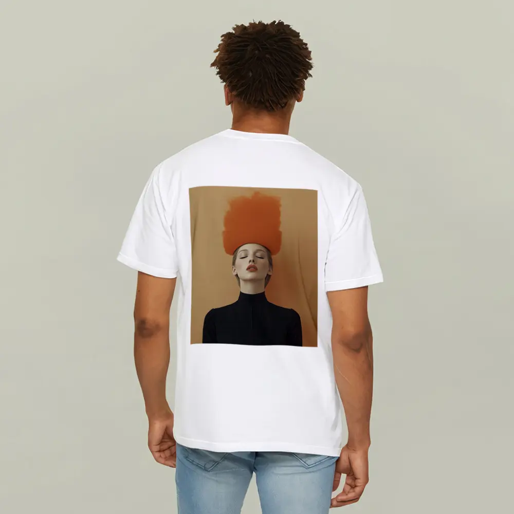 Woman Orange Smoke Cloud Beige Background – T-Shirts