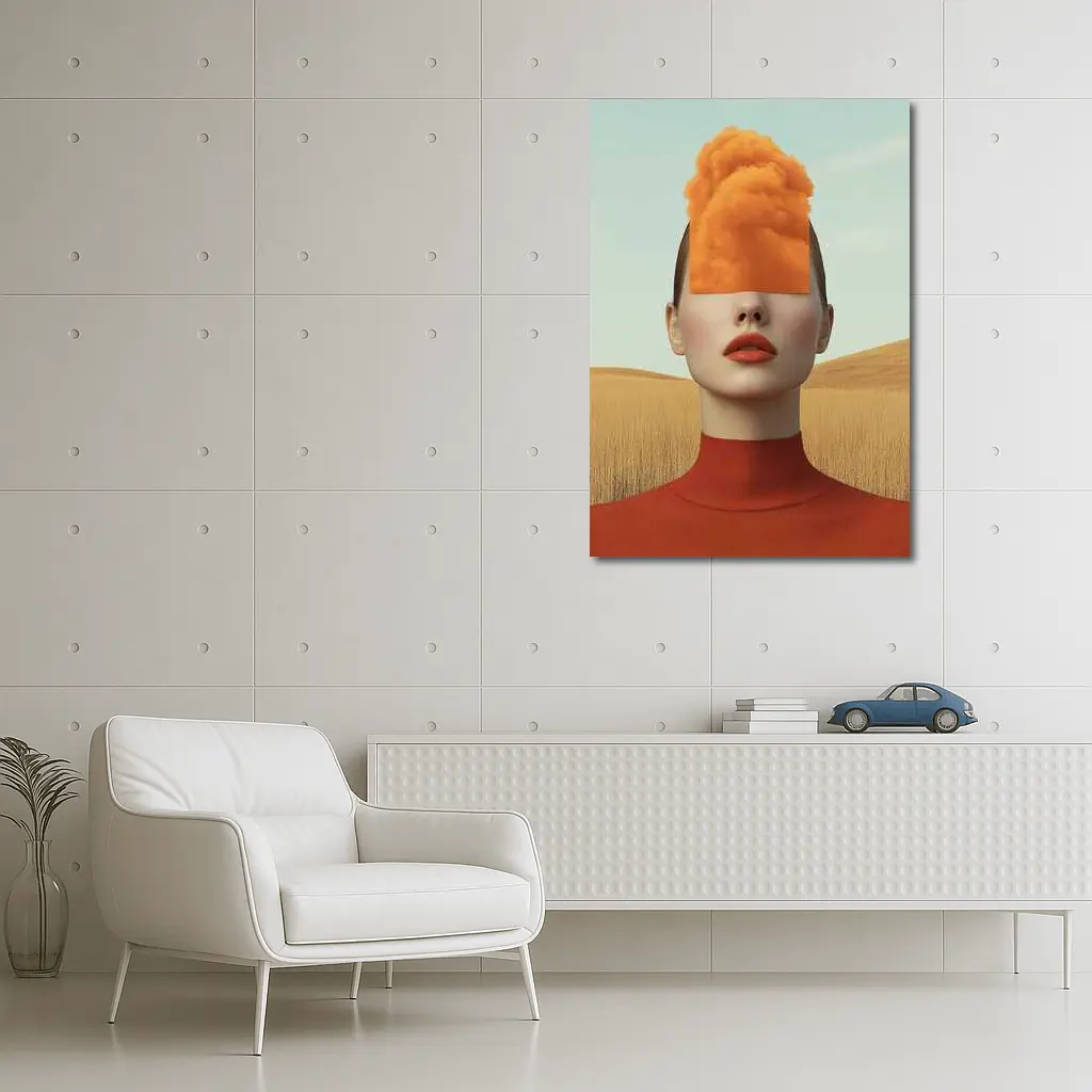 Surreal Woman Orange Cloud Head Desert Fields – Wall Art