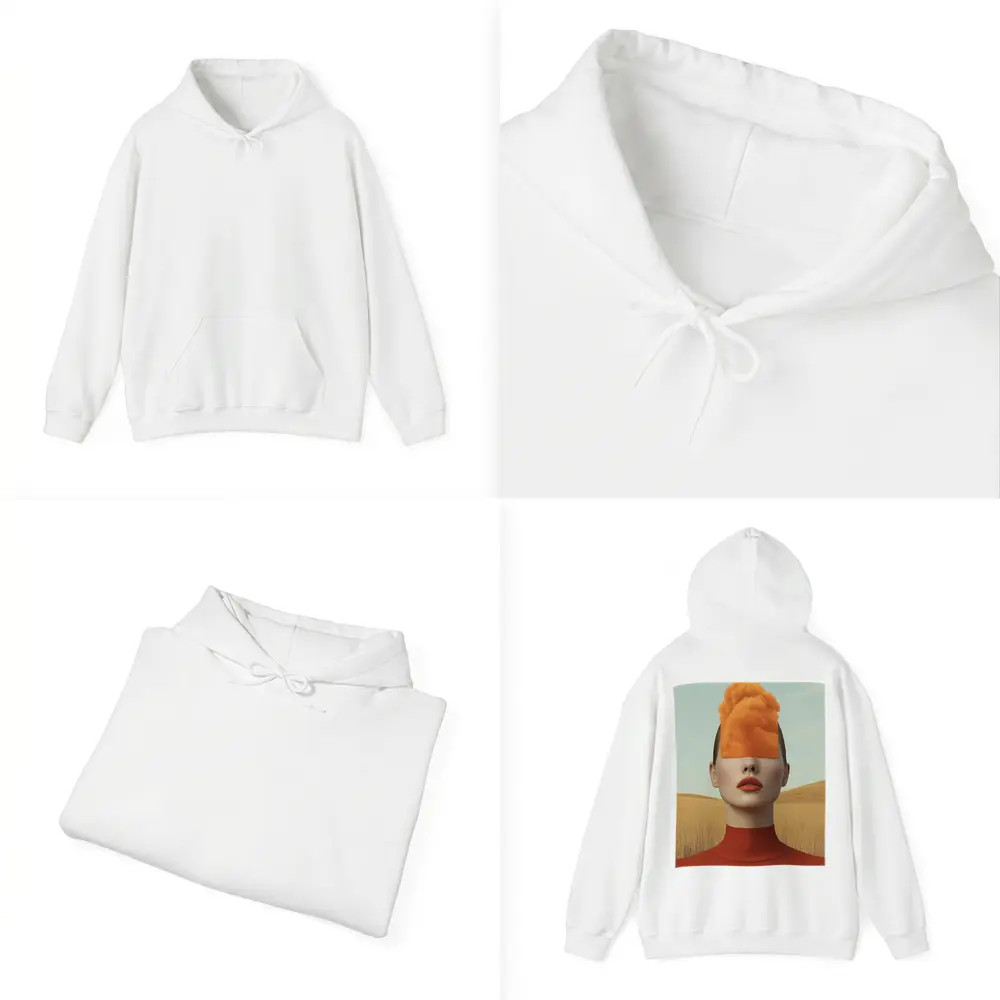 Surreal Woman Orange Cloud Head Desert Fields – Hoodies
