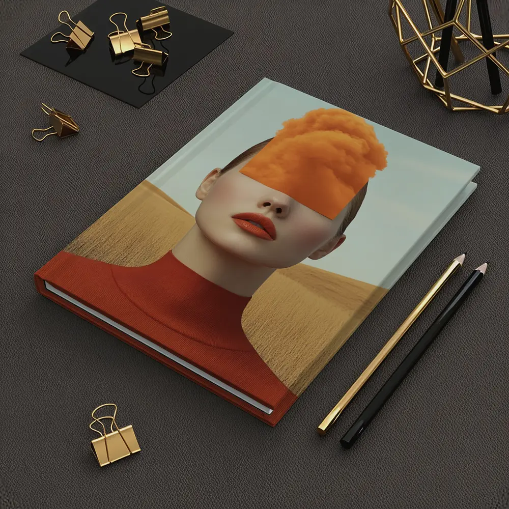 Surreal Woman Orange Cloud Head Desert Fields – Notebooks