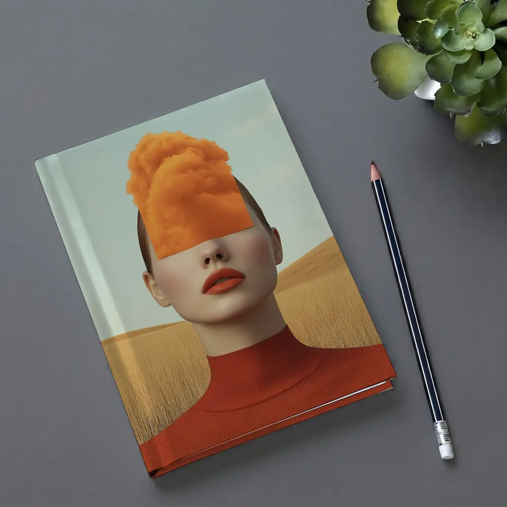 Surreal Woman Orange Cloud Head Desert Fields – Notebooks