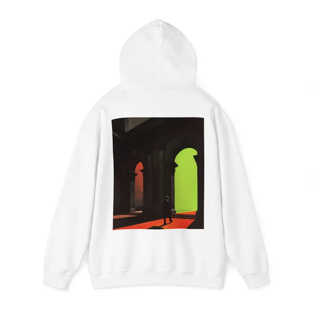 Silhouette Man Walking Through Classical Arched Corridor – Hoodies