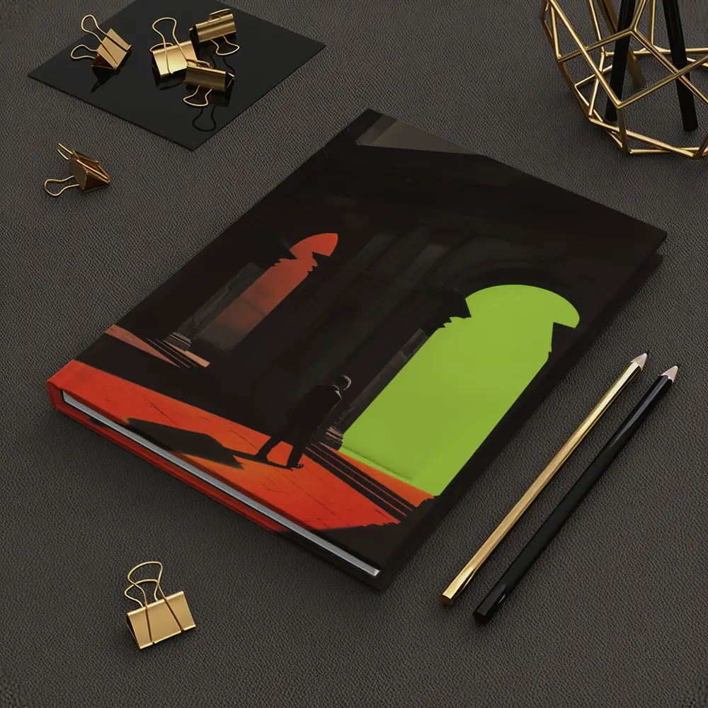 Silhouette Man Walking Through Classical Arched Corridor – Notebooks