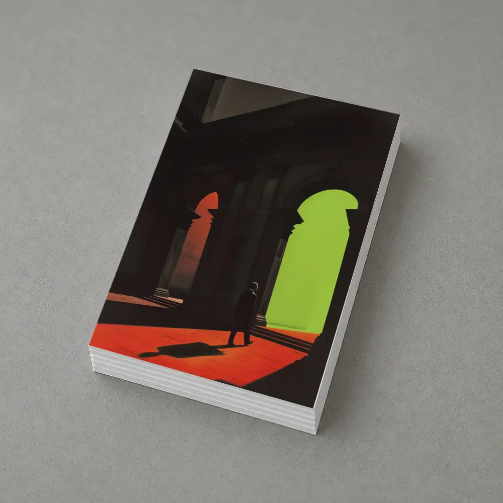 Silhouette Man Walking Through Classical Arched Corridor – Postcards