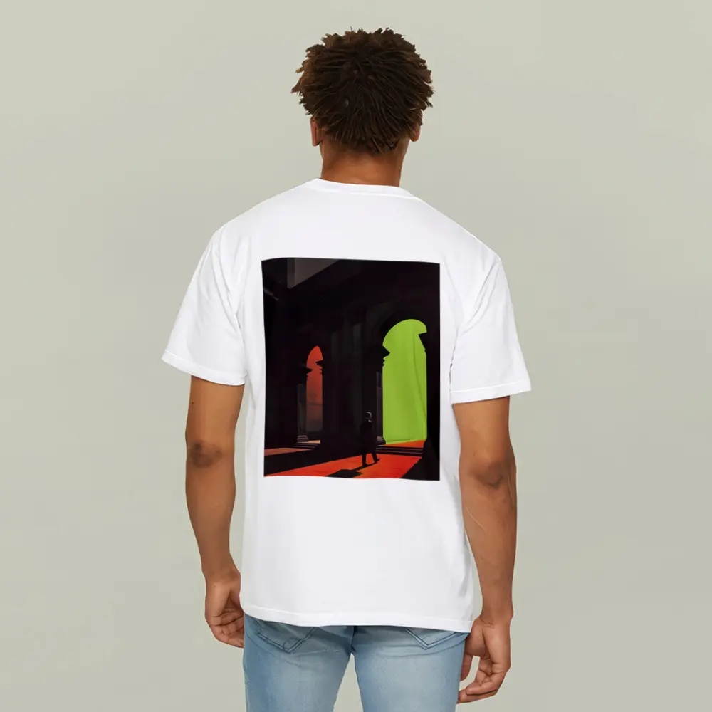 Silhouette Man Walking Through Classical Arched Corridor – T-Shirts