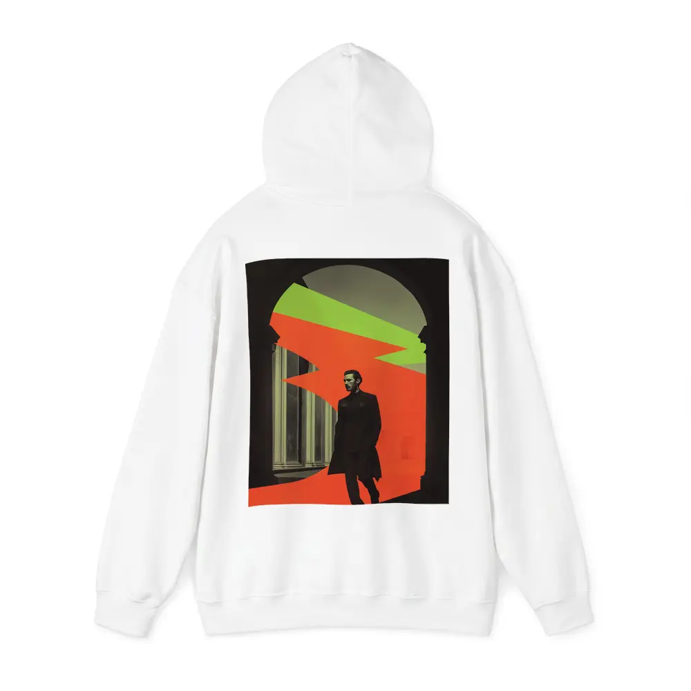 Man in Black Coat Neon Geometric Arch – Hoodies