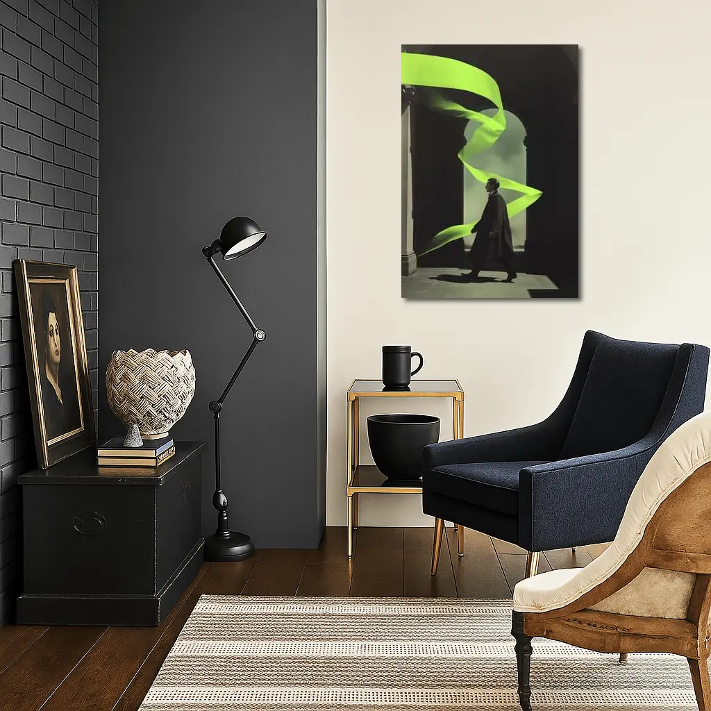Man in Coat Neon Green Ribbon Archway – Wall Art