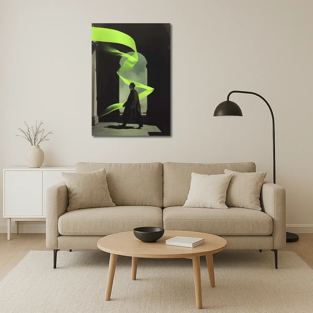Man in Coat Neon Green Ribbon Archway – Wall Art