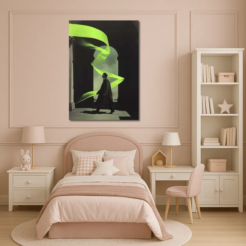 Man in Coat Neon Green Ribbon Archway – Wall Art