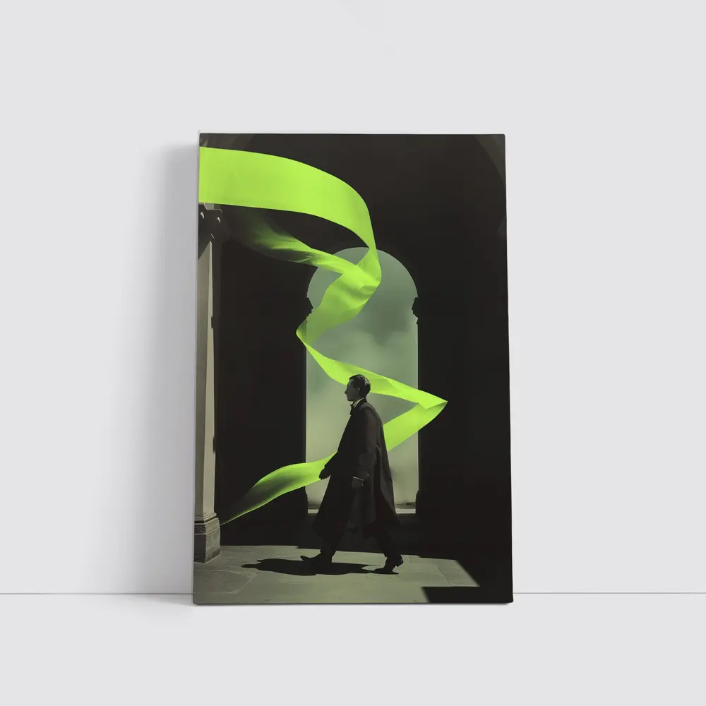 Man in Coat Neon Green Ribbon Archway – Wall Art